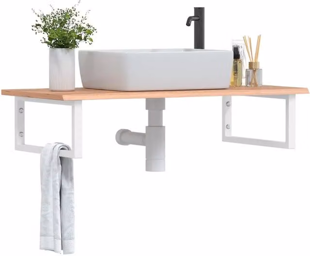 Ripiano a parete per bagno vidaXL in legno di rovere e metallo bianco e marrone