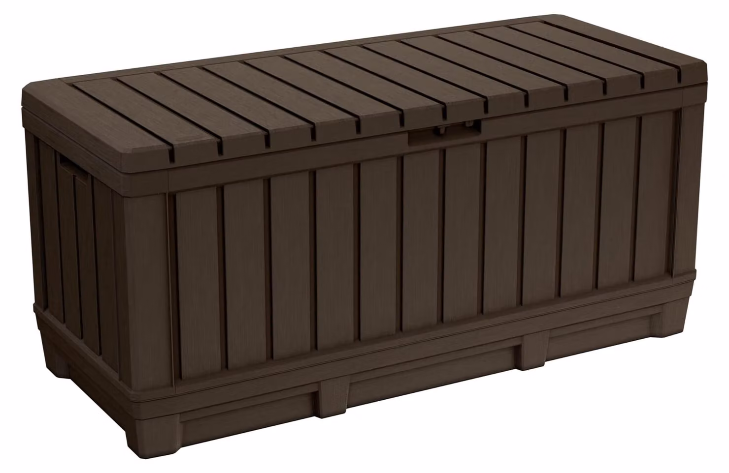 Keter Cassetta portaoggetti da giardino KENTWOOD 350L, colore marrone – Contenitore da esterno resistente alle intemperie, con aspetto in legno e chiusura a molla