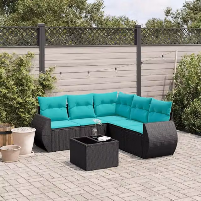 Set Divani da Giardino 6 pz con Cuscini Nero in Polyrattan 3221356