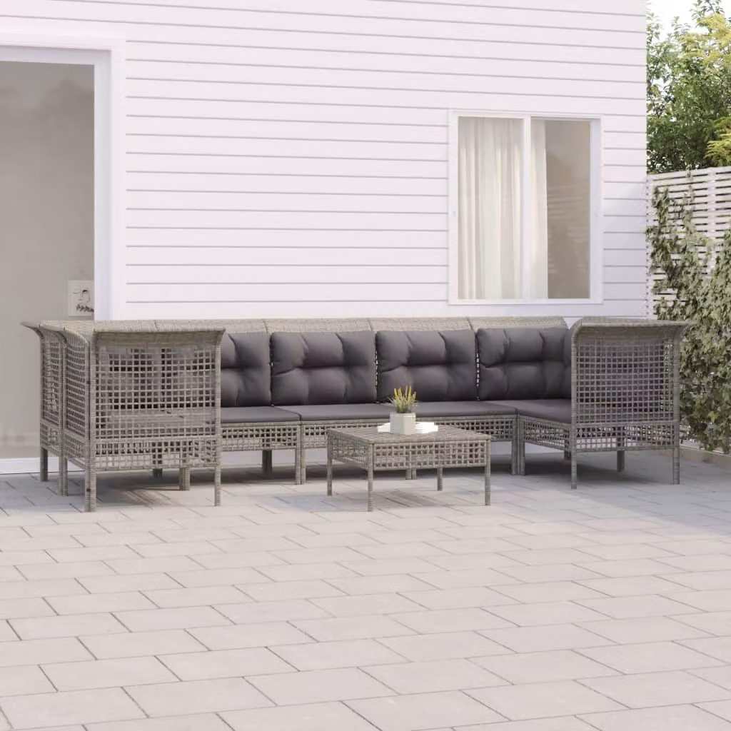 vidaXL Set Divani da Giardino 8 pz in Polyrattan Grigio con Cuscini e Struttura in Acciaio