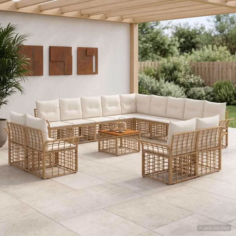 Maison Exclusive - Set da esterno per divano, 14 pezzi, 13 posti, colori: naturale e crema