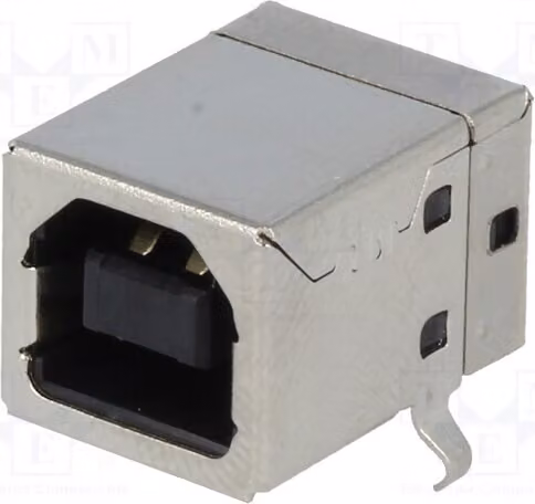 1 connettore USB 2.0 di tipo B per montaggio su circuito stampato, con angolo di 90°, placcato in oro, modello TUEB4F2D0B, compatibile con USB e IEEE1394
