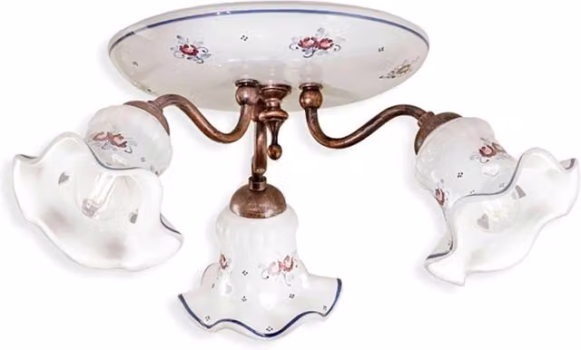 Plafoniera Classica Chieti Metallo E Ceramica Nero Sfumato Rame 3 Luci E14