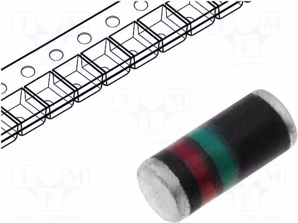 Diodo 10x: Rettificatore 1A SMD, tempo di commutazione 150ns, tensione 200V. Confezione: rotolo. Modello: B RGL1D, diodo universale