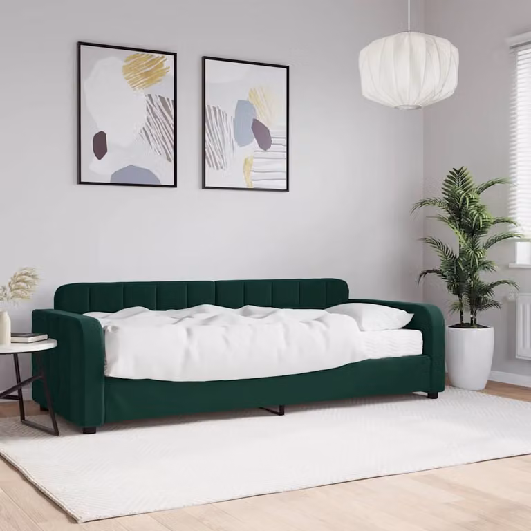 vidaXL Divano Letto in Velluto Verde con Materasso L/P/H: 200 x 80 x 71 cm