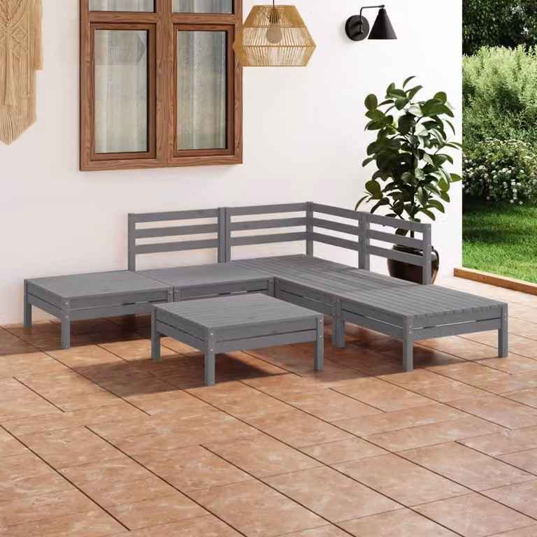 The Living Store Set da giardino 6 pezzi in pino massiccio grigio
