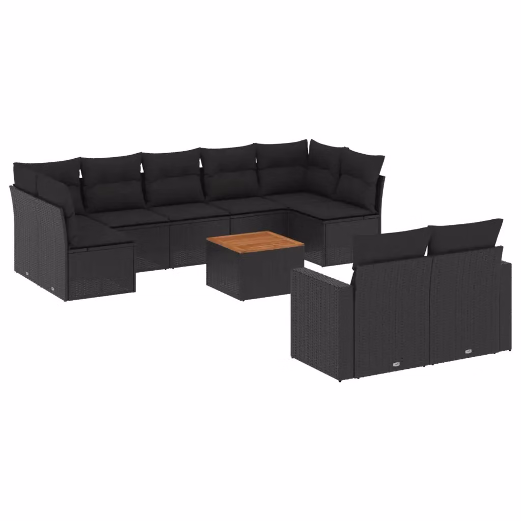 Set di Divani da Giardino vidaXL 10 Pezzi in Polyrattan Nero con Cuscini e Tavolino – 2