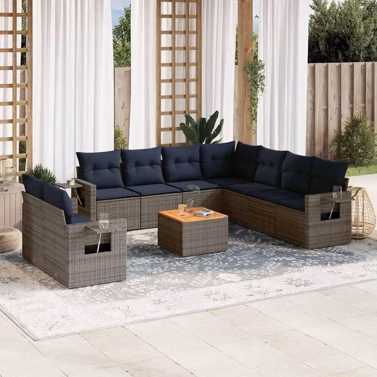 Maison Exclusive - Set divano da giardino 10 pezzi con cuscini, grigio, polyrattan