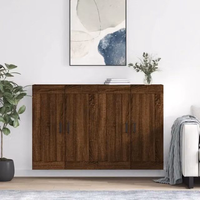Set di 2 armadietti da parete vidaXL in legno rovere marrone con ante a battente e ripiani interni per bagno