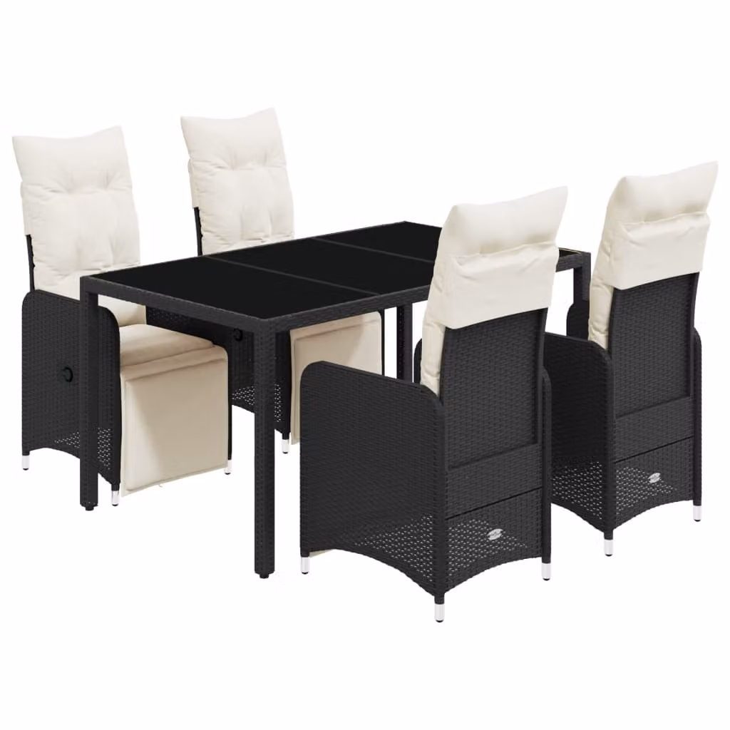 Set Bistrò da Giardino 5 pz con Cuscini in Polyrattan Nero