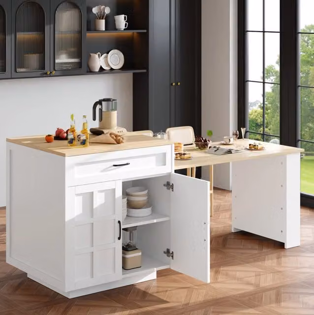 Tavolo bar estensibile 133-202 x 70 cm bianco in MDF con vano portaoggetti