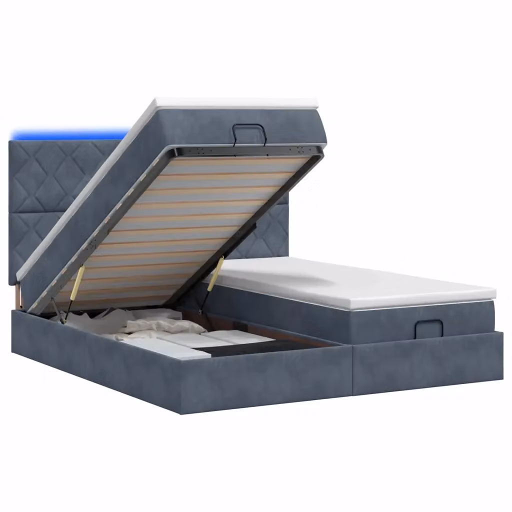 Letto Ottomano con Materasso vidaXL in Velluto Grigio con Illuminazione LED e Porte USB L/P: 180 x 200 cm – 2