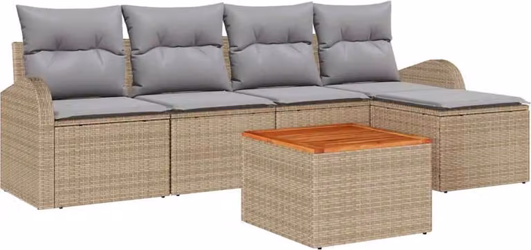 Set Divano da Giardino 6 pcs Beige e Grigio Chiaro polyrattan