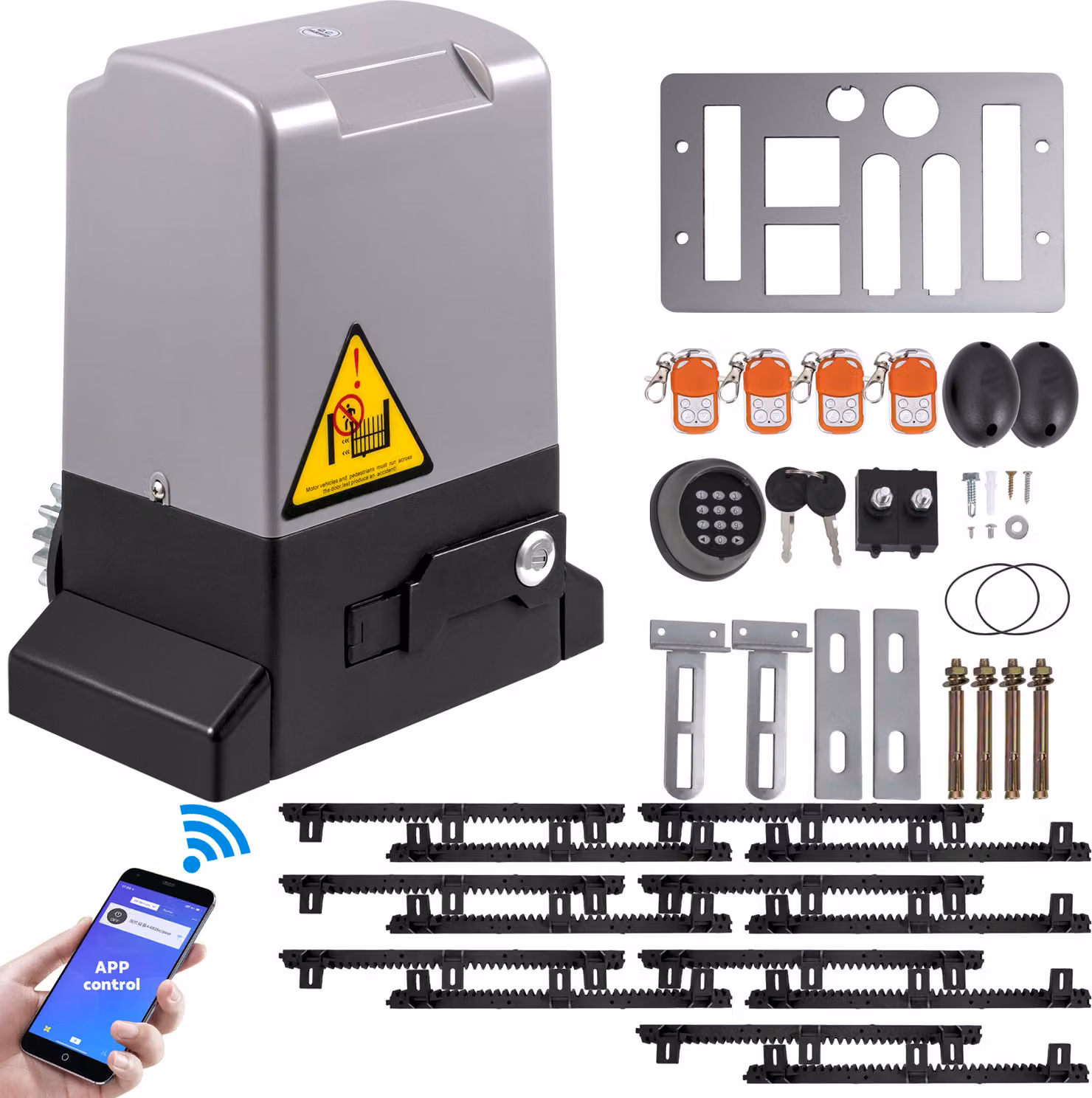 SucceBuy apricancello scorrevole, 1800 kg, 7 m, automatico con 4 telecomandi e app control, motore per cancello elettrico a rulli per vialetti, kit completo di ferramenta di sicurezza per apricancello