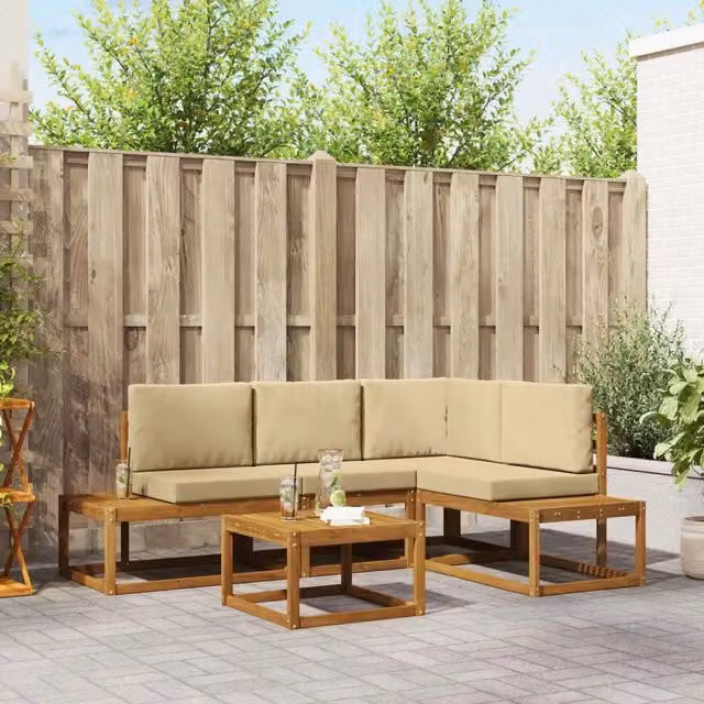 5 pz Set di divani da esterno Naturale e Beige 3366956