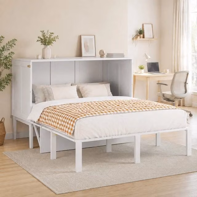 Letto a scomparsa verticale 140x200 cm con rete a doghe, struttura in legno e metallo, colore bianco