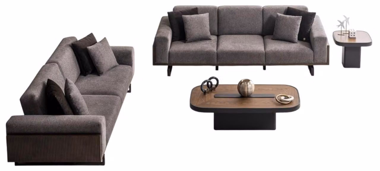 Elegante Graue Polstergarnitur Stilvoller Couchtisch Kaffeetisch