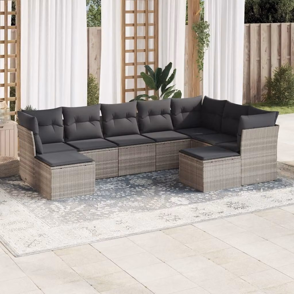 Maison Exclusive - Set Divano da Giardino 9pz con Cuscini Grigio Chiaro Polyrattan