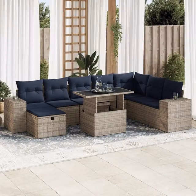 Set Divani Giardino 9 pz con Cuscini Marrone Polyrattan Acacia 3327961