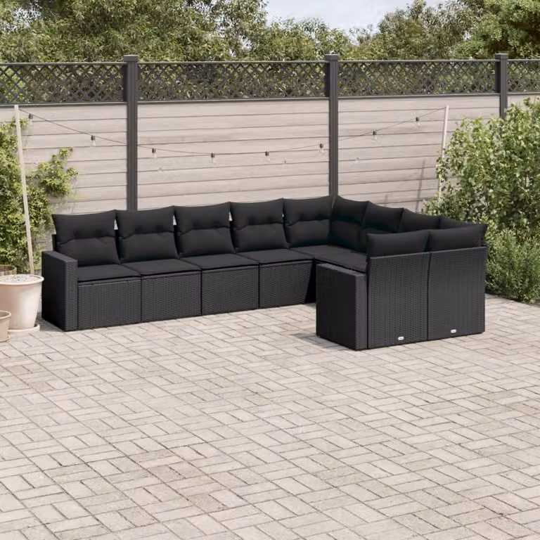 Maison Exclusive - Set Divani da Giardino 9 pz con Cuscini Nero in Polyrattan
