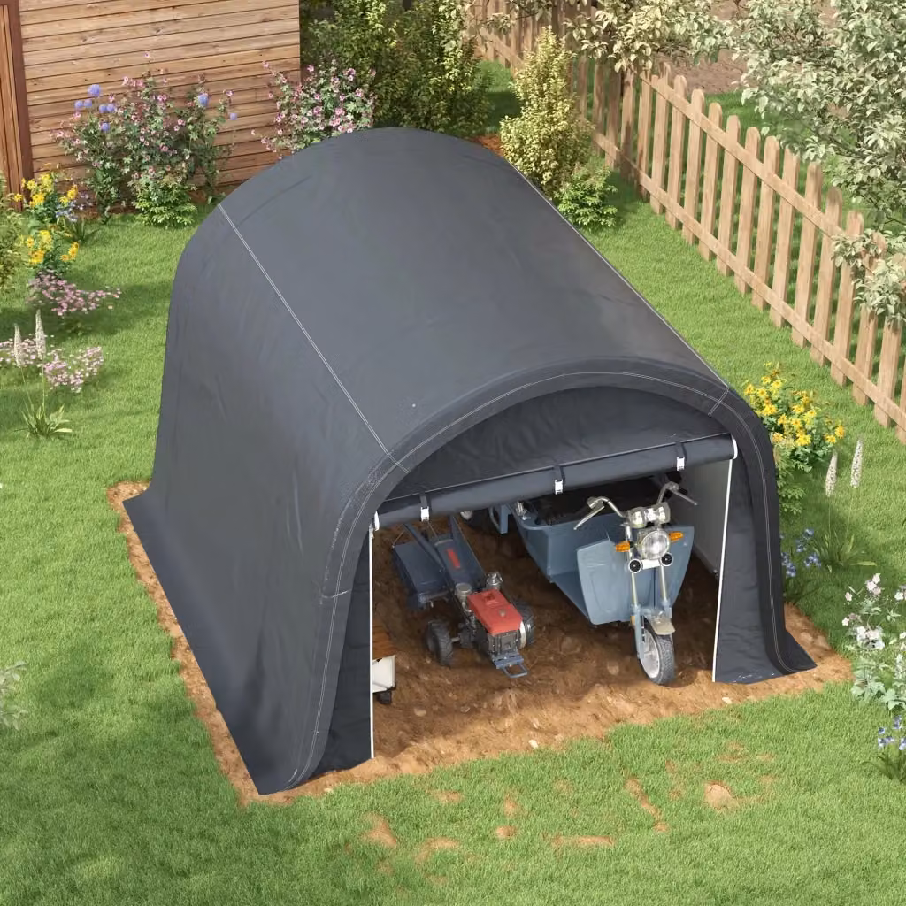 Tenda da magazzino da esterno WISHDOR in acciaio zincato e PE grigio con 2 porte avvolgibili L: 300 cm, P: 300 cm, H: 235 cm – 2