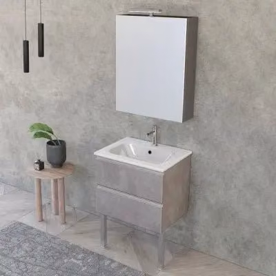 Mobile bagno sospeso INBAGNO Master grigio con lavabo e specchio contenitore con illuminazione LED L: 60 cm, P: 45 cm, H: 50 cm – 1