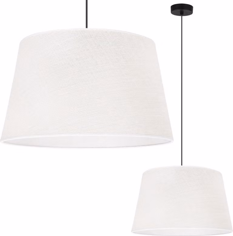 Lampada a sospensione cono di iuta nero 1 paralume piatto bianco 44 cm
