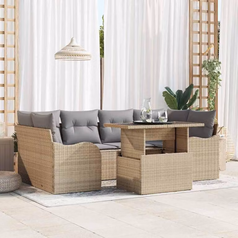Maison Exclusive - Set Divano da Giardino con cuscino 7 pcs Beige Poly Rattan