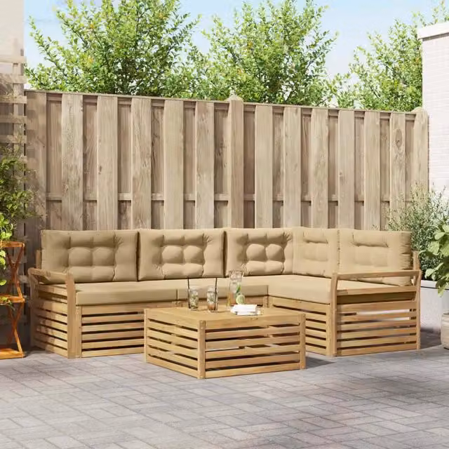 Set di divani da esterno 5 pz Bianco e Beige Poliestere 3390448