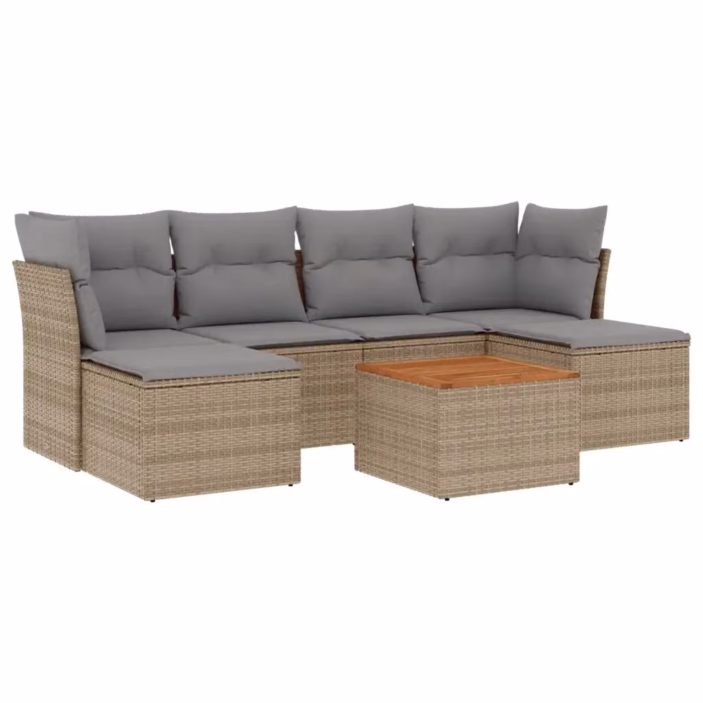 vidaXL Set Divani da Giardino 7 pz in Polyrattan con Cuscini Beige e Tavolino da Caffè – 2