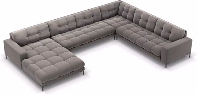 Divano panoramico destro Bali di Cosmopolitan Design in velluto grigio chiaro con 7 posti L/P/H: 327 x 125 x 75 cm – 1