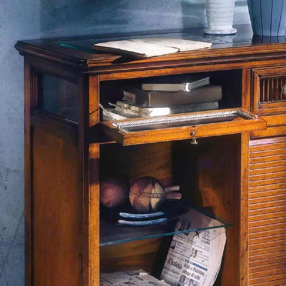 Madia libreria in legno con ante a ribalta finitura bassano marrone Mobili 2G L/P/H: 120 x 38 x 95 cm – 3