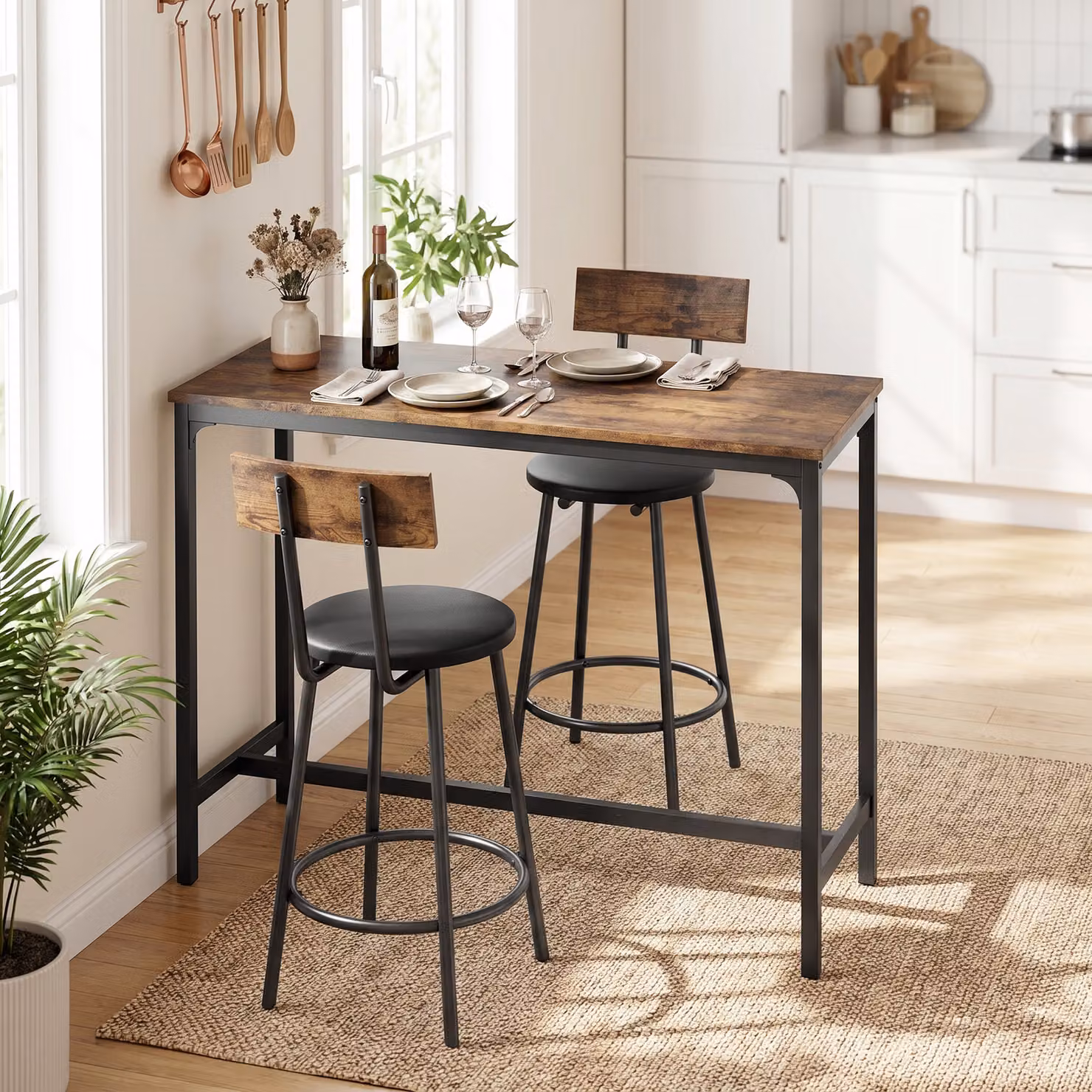 Set Tavolo da Bar e 3 Sedie Aosom in Stile Industriale Marrone Rustico – 2