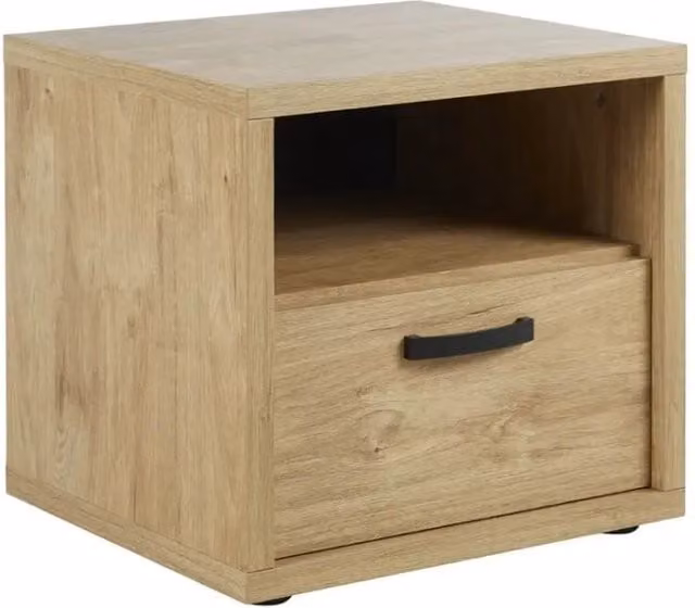 Tavolino da notte Meublorama moderno in legno con finitura rovere opaco, colore beige e marrone, L 50 cm x P 47 cm x H 45 cm