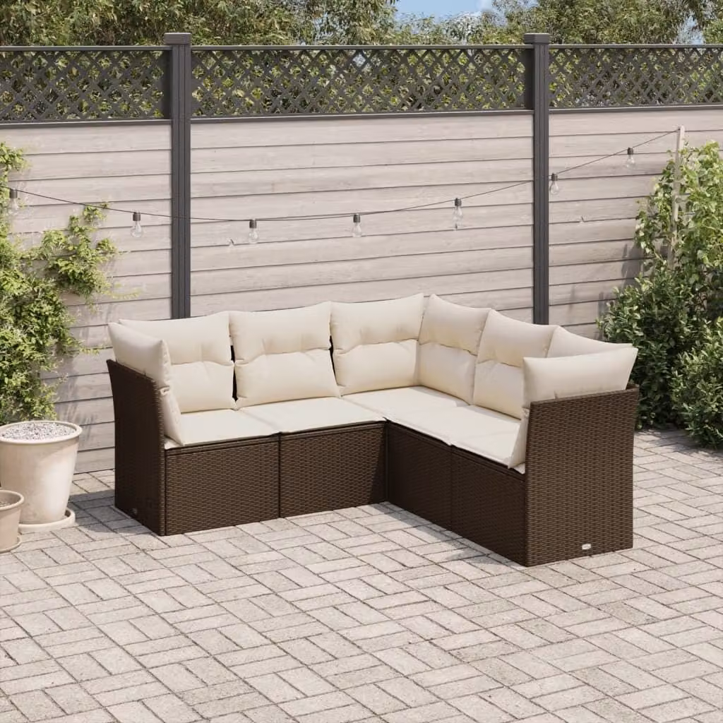 Maison Exclusive - Set Divano da Giardino 5 pz con Cuscini Marrone in Polyrattan