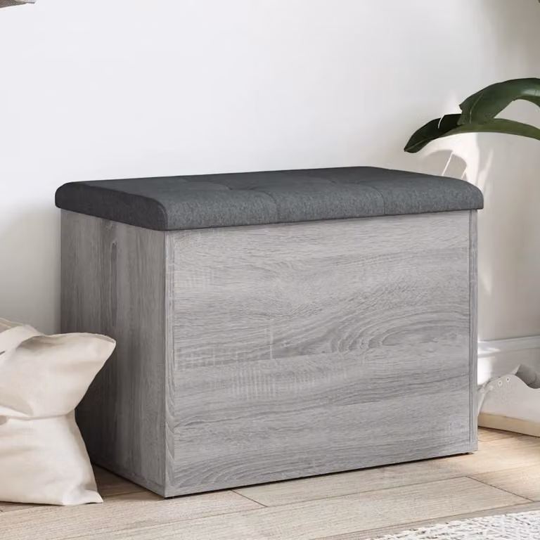 Panca portaoggetti con scarpiera vidaXL in legno e tessuto, colore grigio, L: 62 cm, P: 42 cm, H: 45 cm