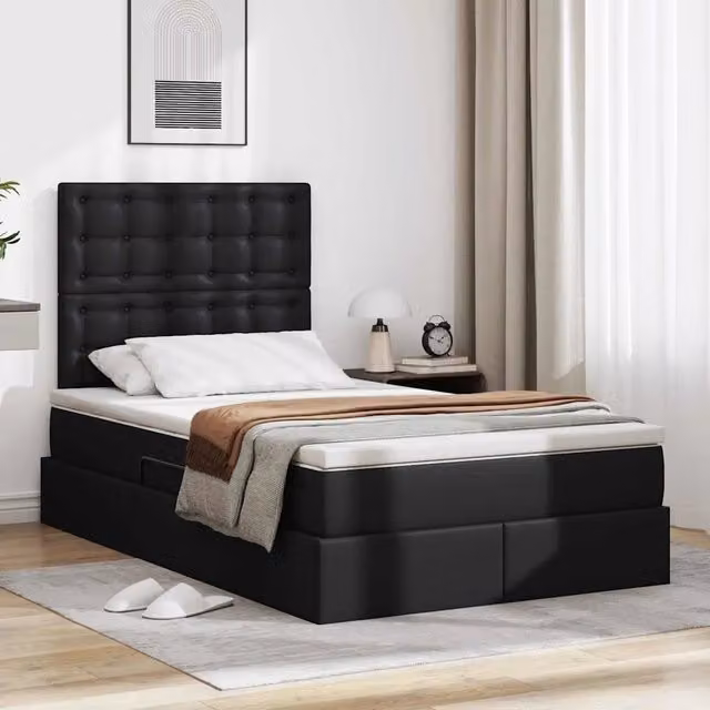 Letto con contenitore e LED Nero 120 x 200 cm Pelle Sintetica 3372297
