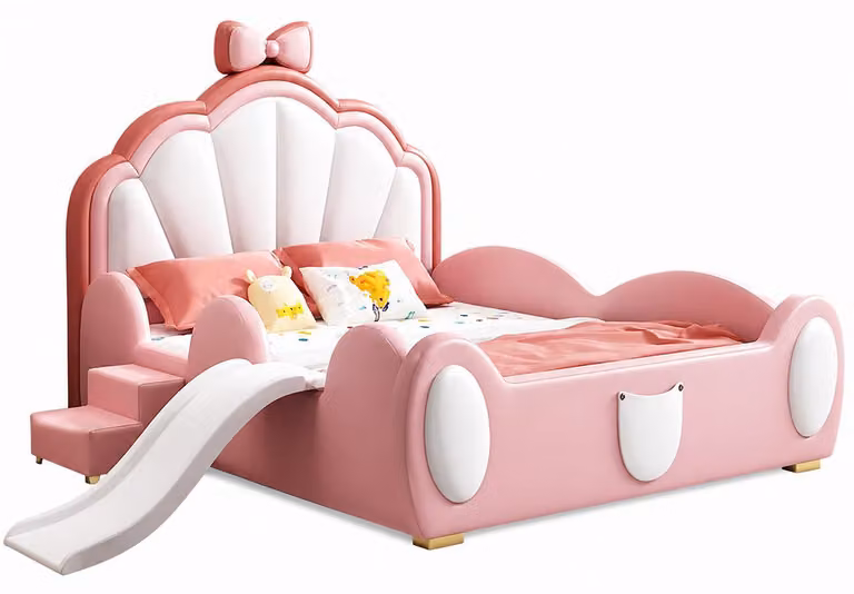 Letto a forma di rosa con scivolo e scaletta, ideale per bambine. Letto per bambini