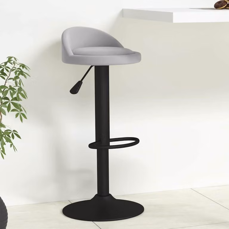 Sgabello da bar vidaXL in velluto grigio con struttura in metallo moderno L: 36 cm, P: 38 cm, H: 94 cm