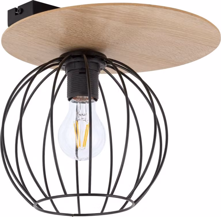 Lampada da soffitto decorativa rotonda in legno con cesto in metallo Cyber 1xE27 15W Sigma Lighting