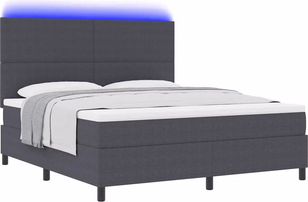 Letto a Sorgente LED Grigio Scuro e Bianco 180 x 200 cm