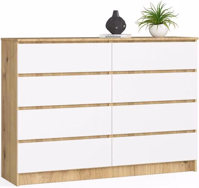Cassettiera AKORD K140 Quercia Artisan 138 cm 8 cassetti inserto frontale Bianco 138x40x99 cm