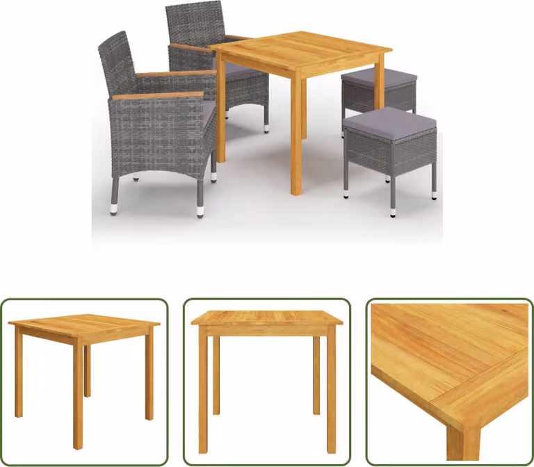 The Living Store Set da pranzo da giardino 5 pz. Set da pranzo da giardino grigio