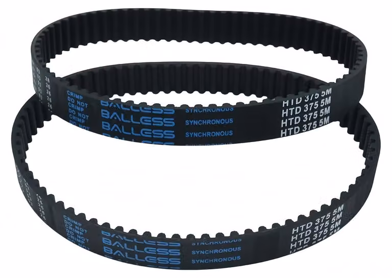 2 cinghie di trasmissione in gomma, con 75 denti, lunghezza del passo di 375 mm e larghezza di 15 mm