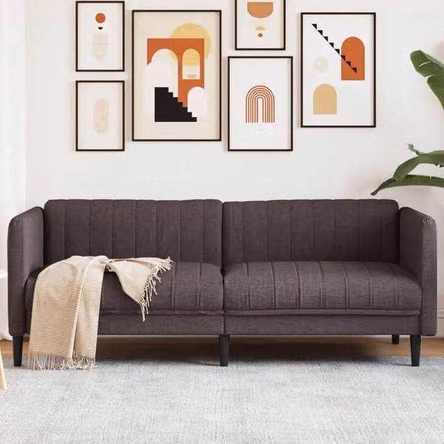 Divano a 3 Posti-Sofa 3 Posti Marrone Scuro in Tessuto
