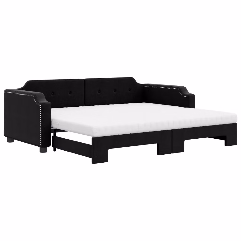 Divano Letto Estraibile vidaXL in Tessuto Nero con Cassetto per Soggiorno e Camera da Letto L/P/H: 223 x 90 x 66,5 cm – 2