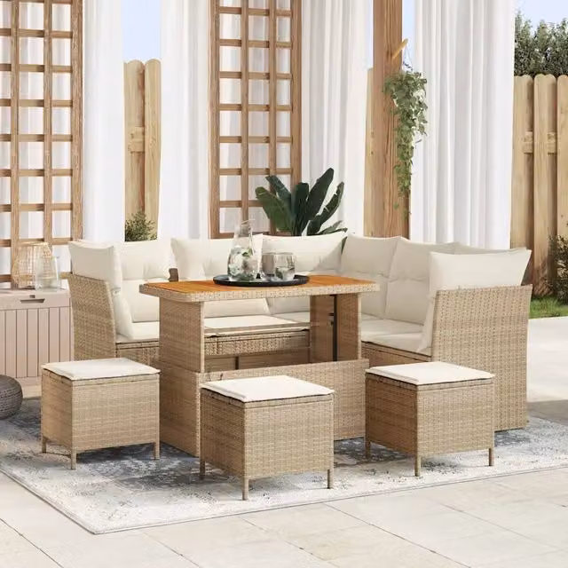 Set Divano da Giardino 9 pz Beige polyrattan 3361491