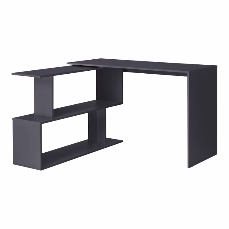 In And OutdoorMatch Scrivania angolare Delaney - Con mobile a giorno - 120 x 50 x 76,5 cm - Grigio scuro - Truciolare - Design moderno