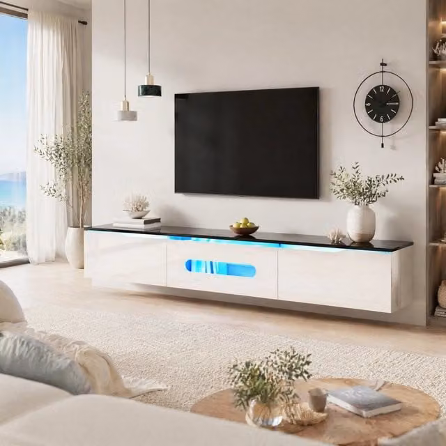 Mobile TV moderno bianco e nero con LED a 16 colori