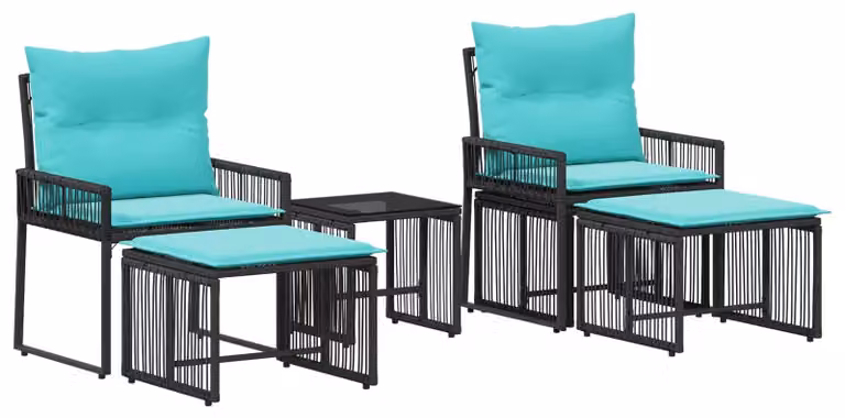 Set di Mobili da Esterno 11 pcs Nero e Turchese polyrattan
